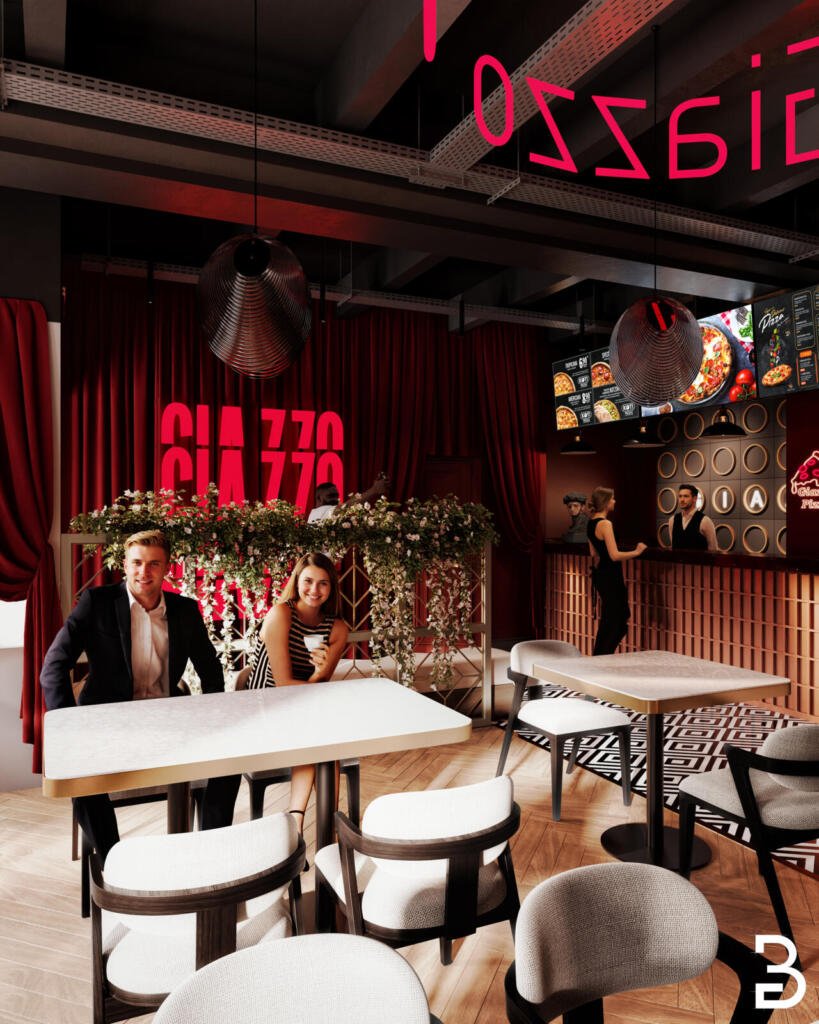 Giazzo Pizza Neon-Beschilderung – Markendesign Pizzeria Innenarchitektur