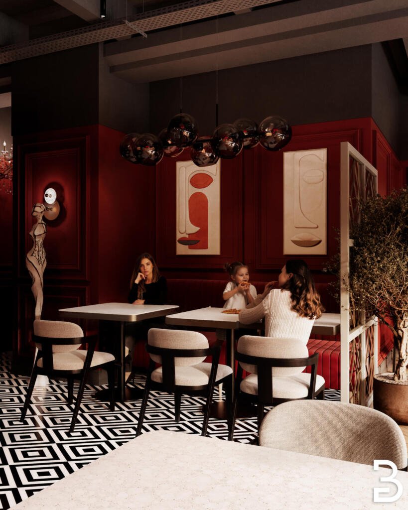 Giazzo Pizza Sitzbereich mit Gemeinschaft – Pizzeria Innenarchitektur Hessen