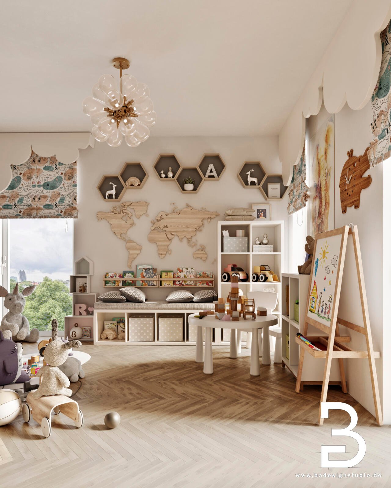 Kinderzimmer mit Weltkarte und Spielbereich Köln