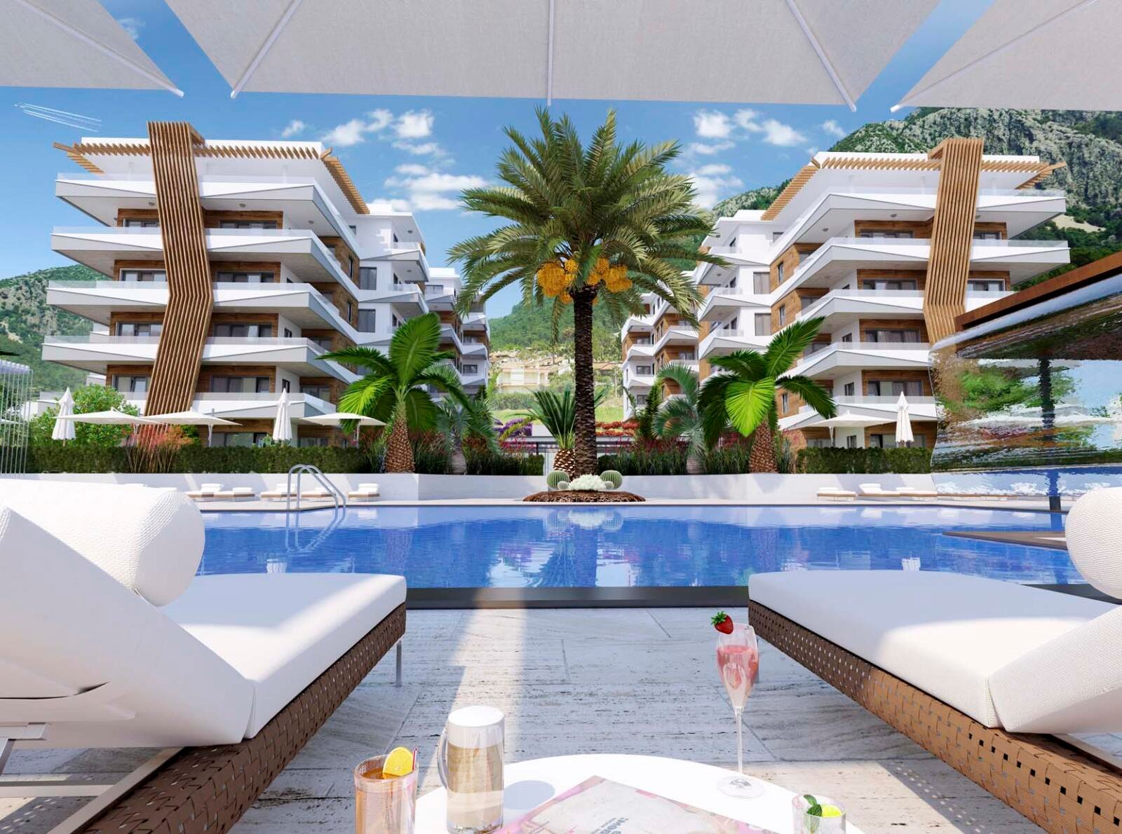Poolseite Außenansicht Lykia Residence Antalya