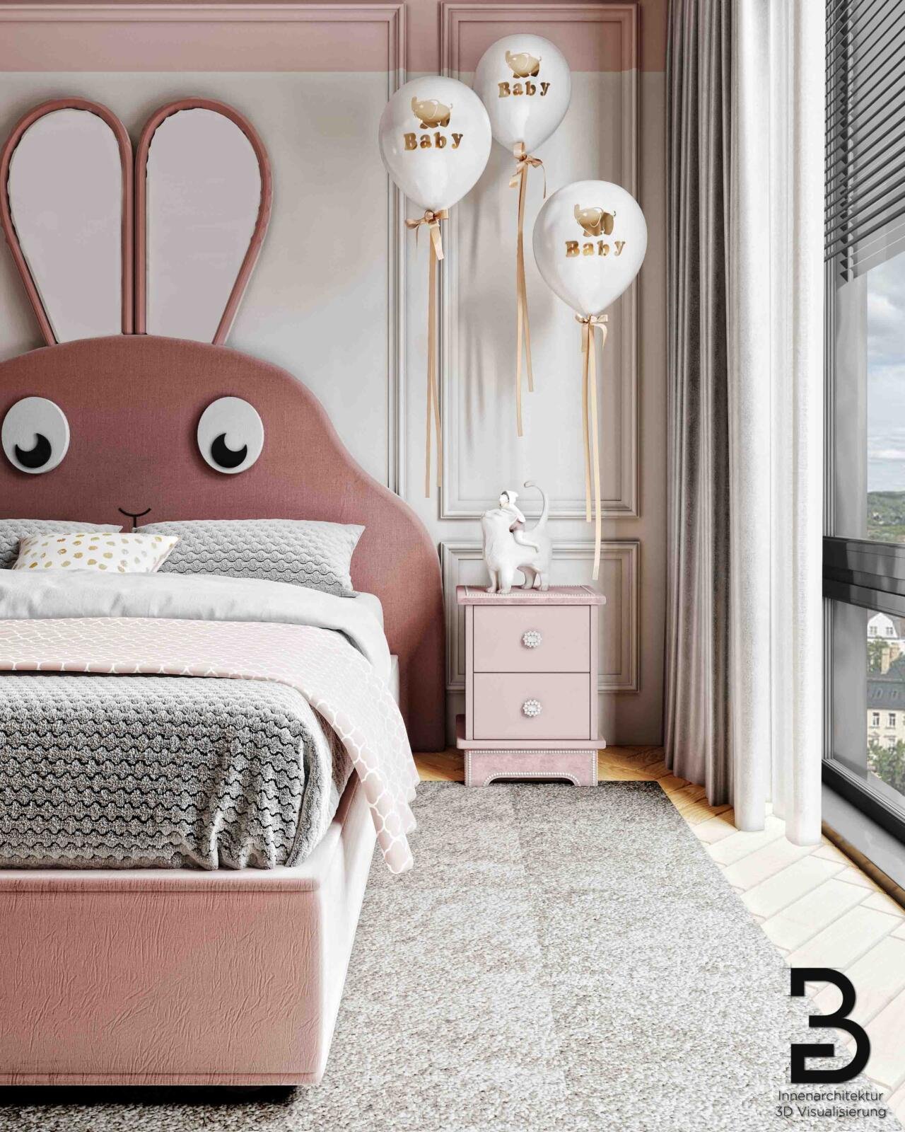 Mädchenzimmer Bunny-Design Skyline Frankfurt