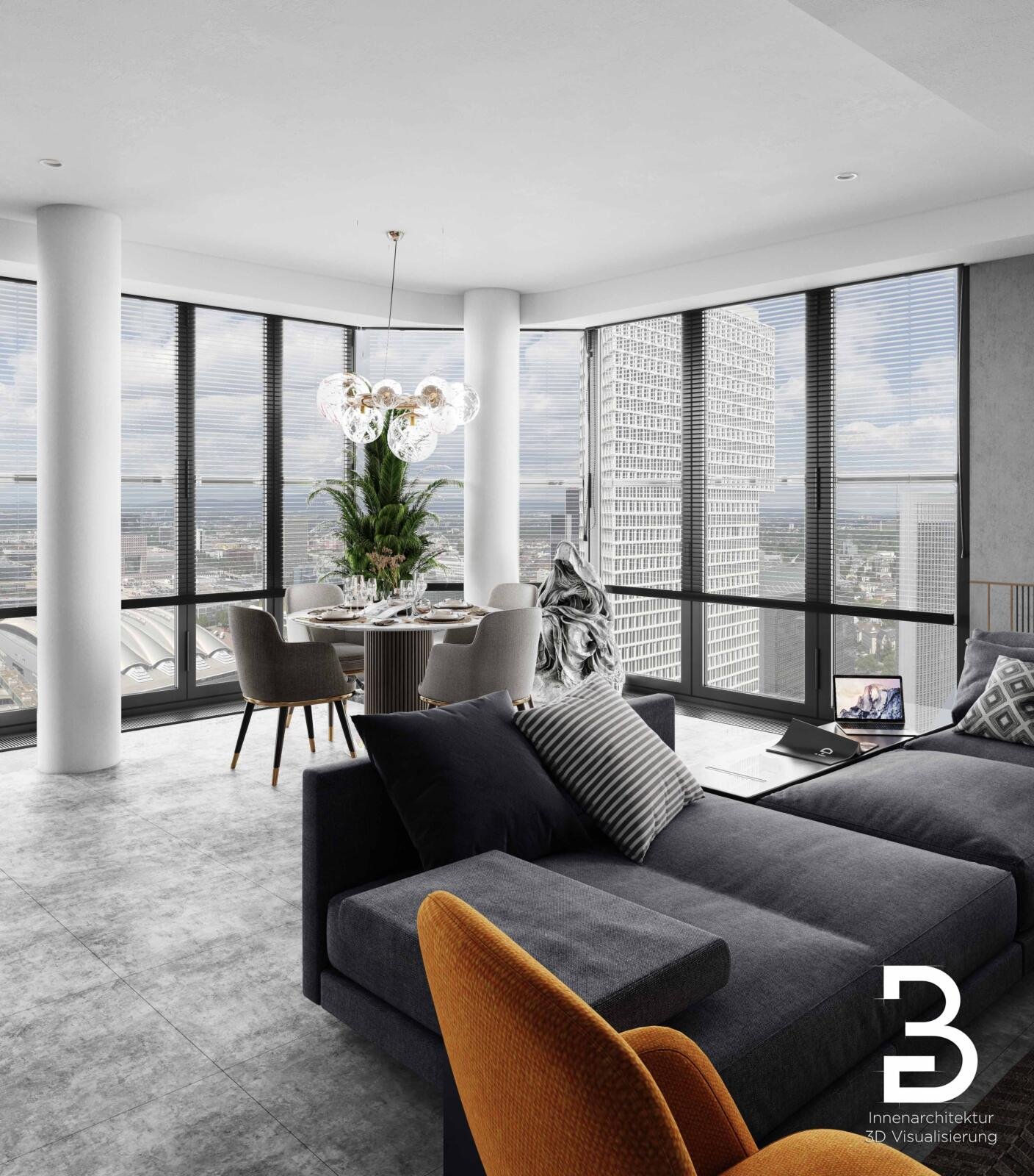 Penthouse Wohnbereich mit Skyline-Blick Frankfurt