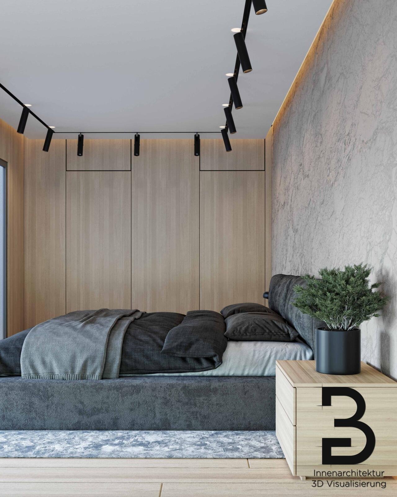 Modernes Schlafzimmer mit Holzakzenten