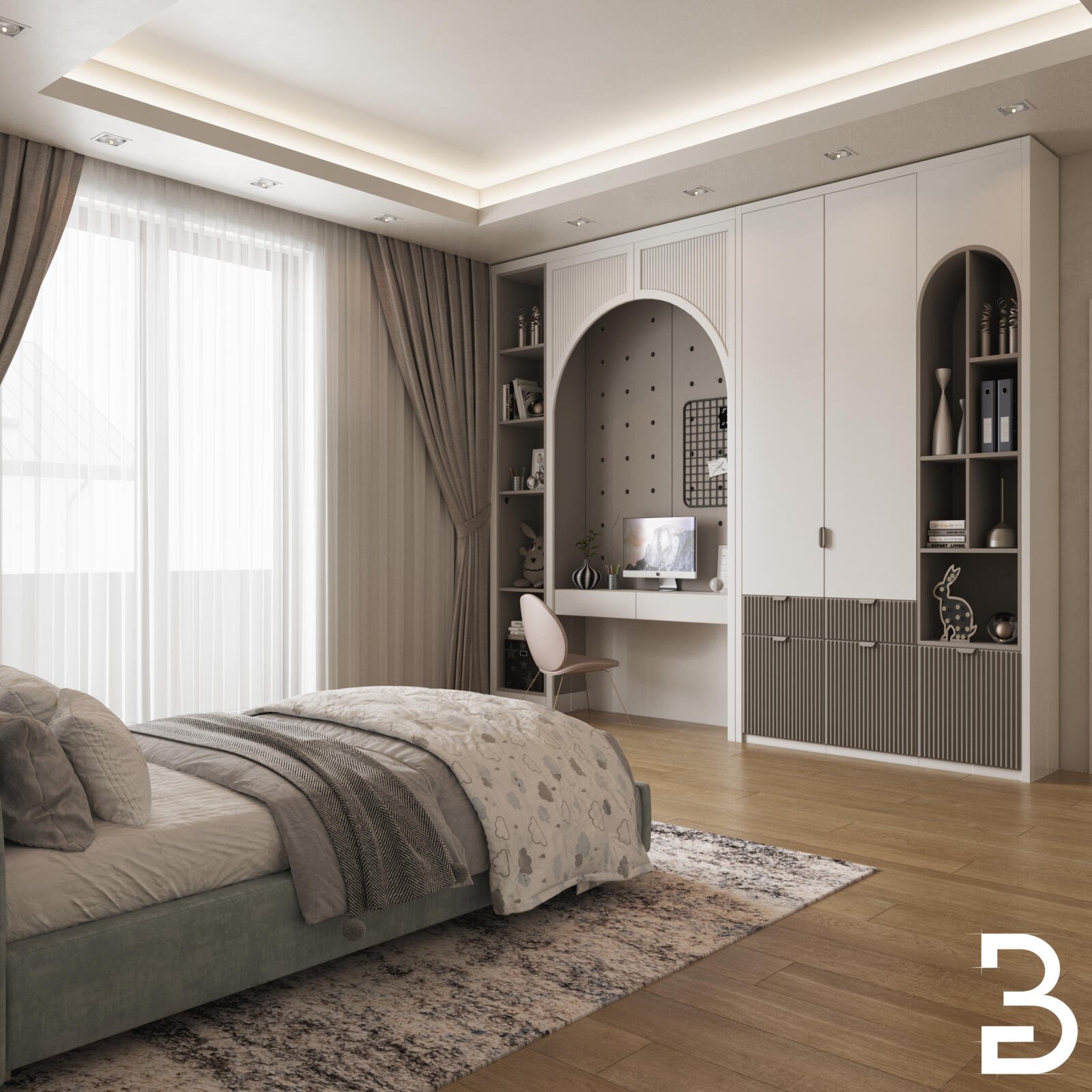Modernes Jugendzimmer mit Schreibbereich