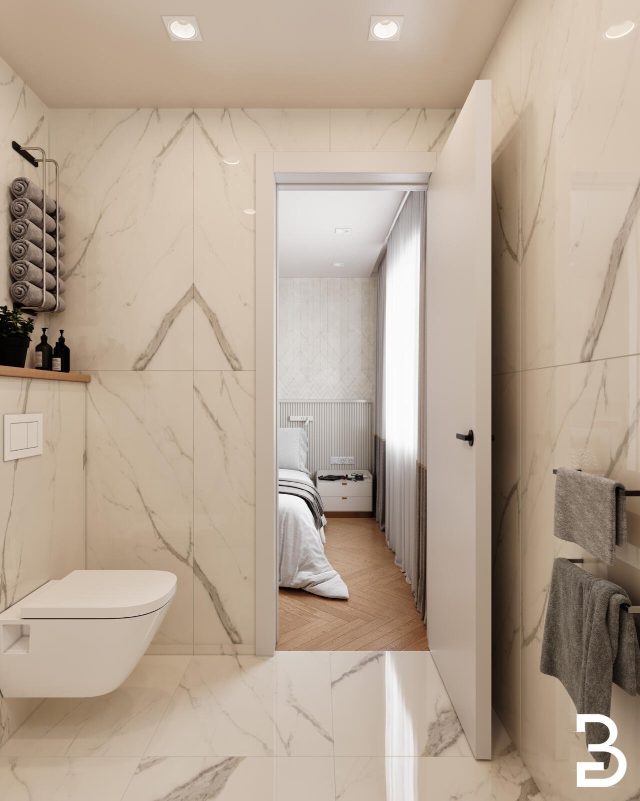 Modernes Hotelbad im Waldhotel Hubertus Bad Soden mit Dusche, hellen Fliesen und klarer Gestaltung.