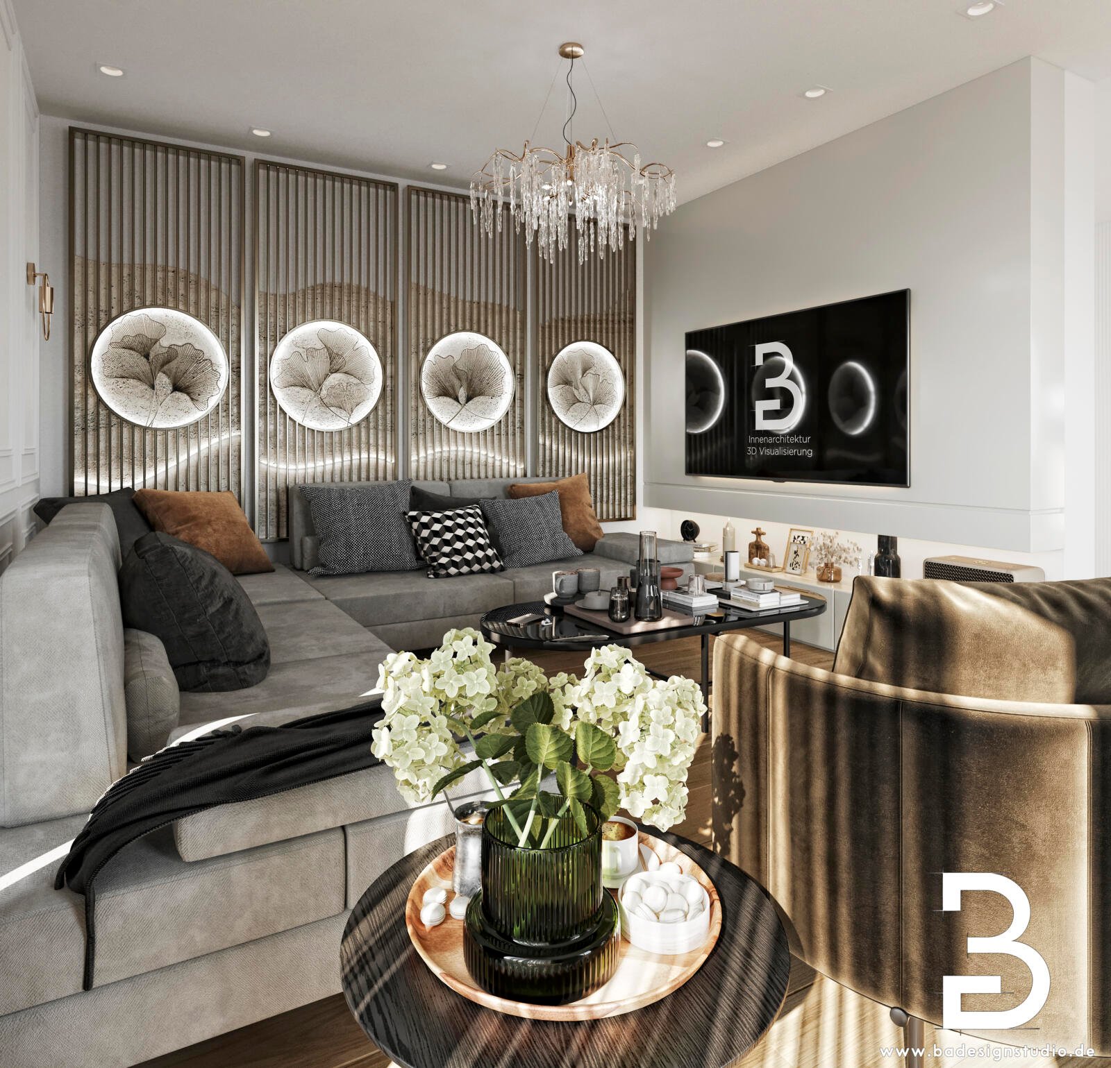Wohnzimmer Couchbereich mit Designermöbeln in Köln
