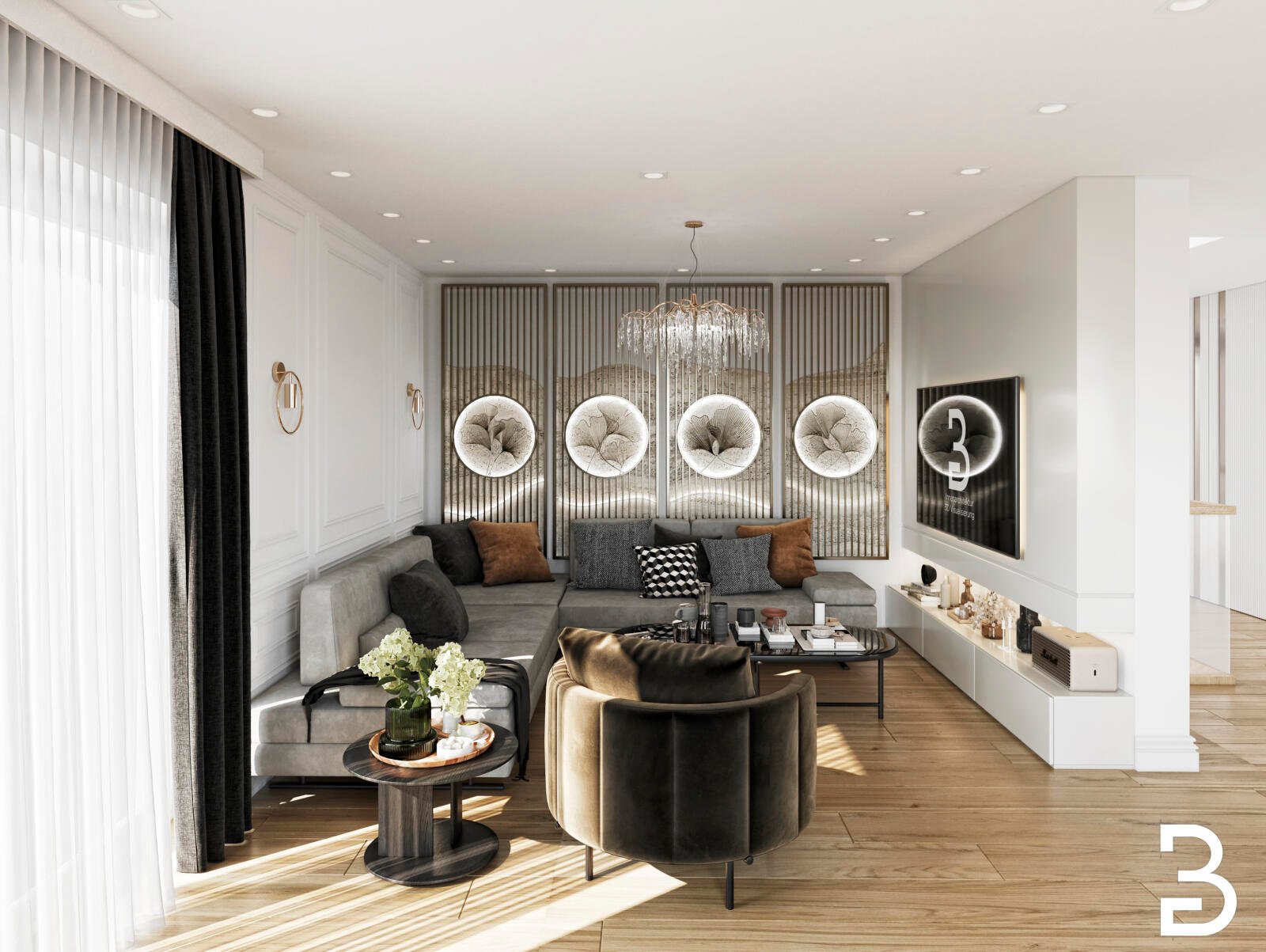 Modernes Wohnzimmer Innenarchitektur Köln Familie Pollmann